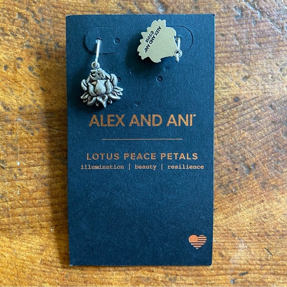 Alex and Ani Lotus Peace Petals Silver Pewter Color Earrings - Picture 7 of 10